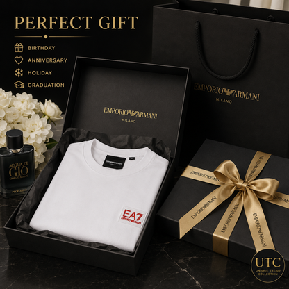 EA7 Emporio Armani Men's Logo T-Shirt – White | Premium Cotton Crew Neck | Designer Tee
