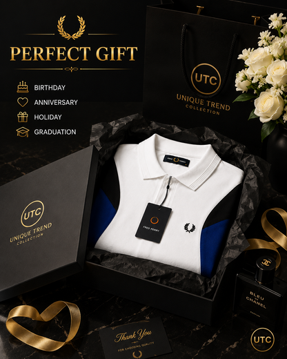 🏆 Premium Men's Color Block Polo Shirt 👕 | Soft Cotton Blend | Modern Smart Casual | White & Royal Blue