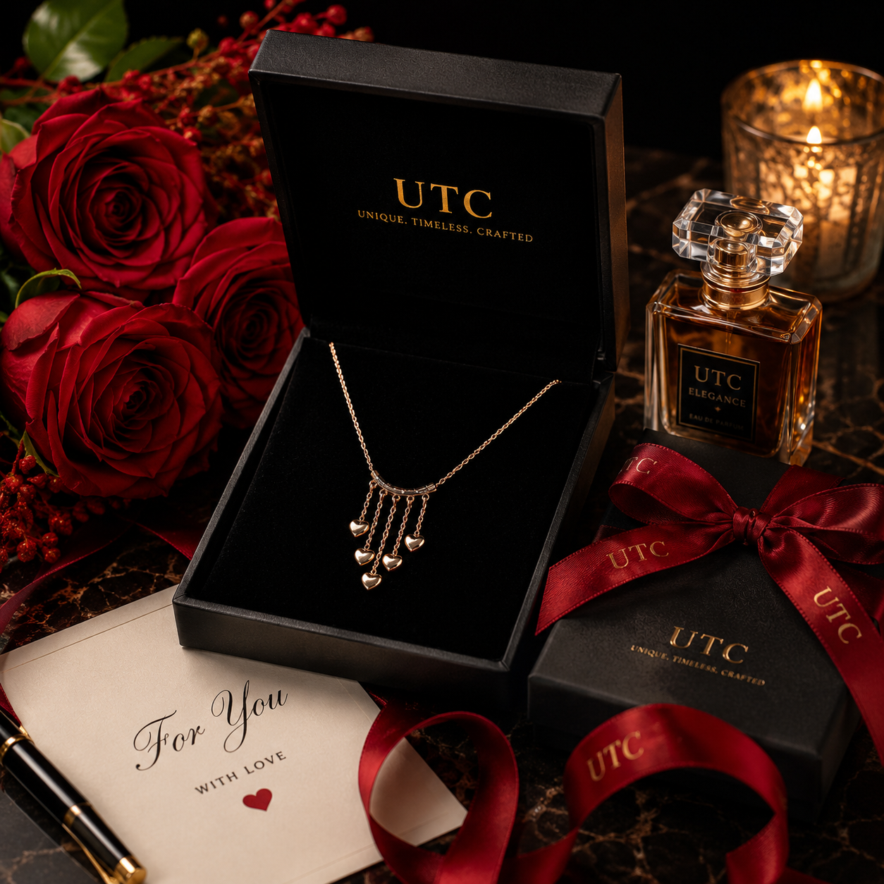 💖 UTC Luxury Heart Tassel Necklace for Women | Elegant Gold Crystal Pendant