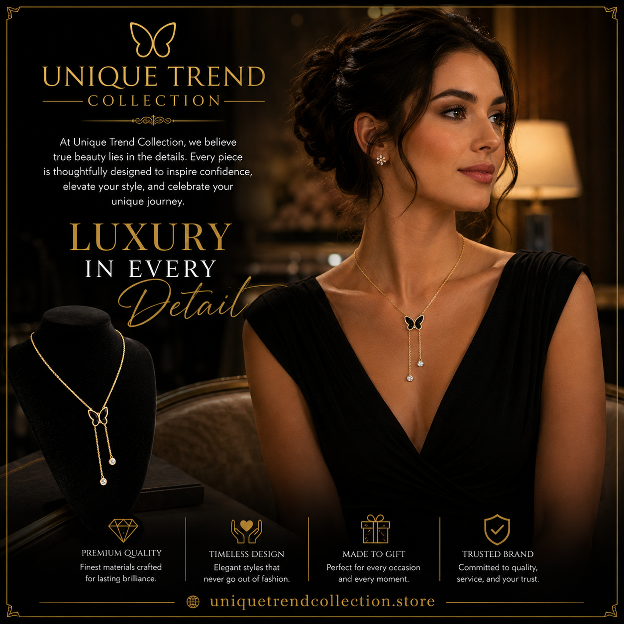 🦋 Elegant Butterfly Tassel Necklace for Women | Gold Plated Crystal Pendant Jewelry
