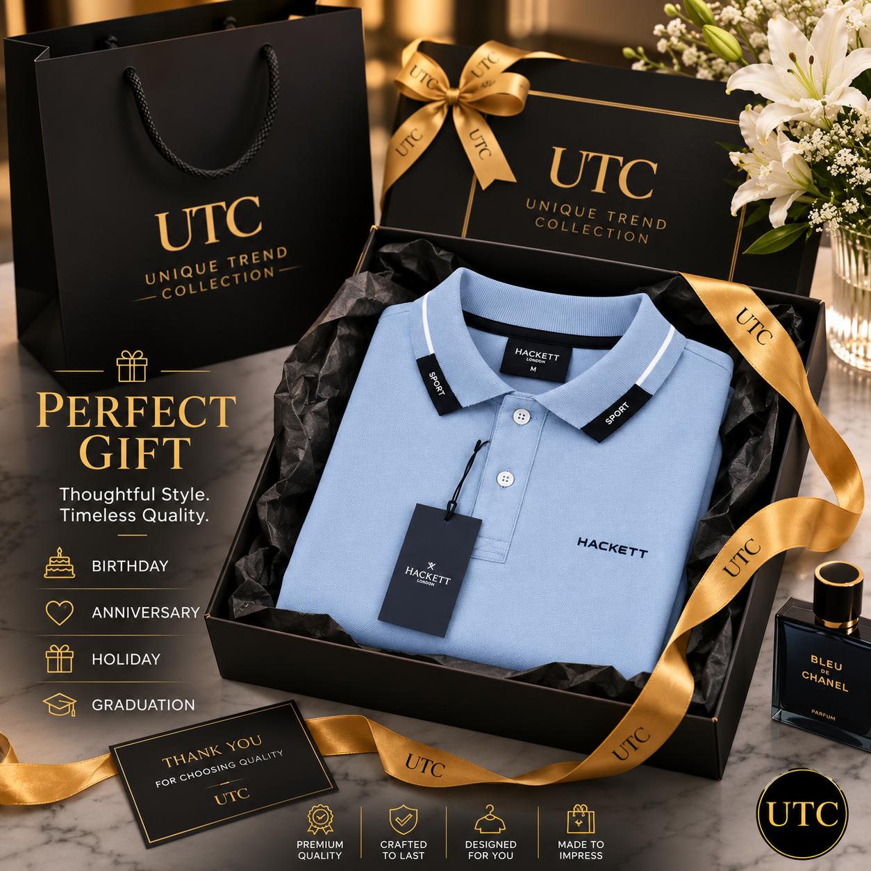 💙 Hackett London Men's Premium Sky Blue Polo Shirt 👕✨ | Luxury Cotton | Smart Casual | 100% Authentic