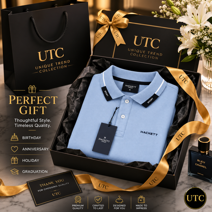 💙 Hackett London Men's Premium Sky Blue Polo Shirt 👕✨ | Luxury Cotton | Smart Casual | 100% Authentic