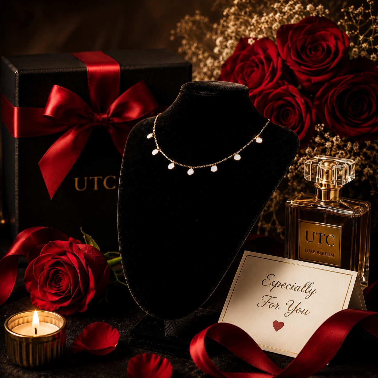 ✨ UTC Luxury White Crystal Charm Necklace ✨ | Elegant Gold-Tone Adjustable Women's Jewelry 💎