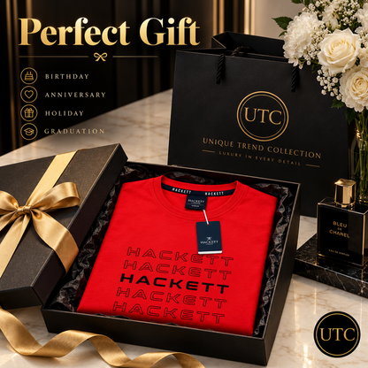 🔴✨ Hackett London Men's Premium Red Logo T-Shirt 👕 | 💎 Soft Cotton Crew Neck | 🇬🇧 Luxury British Style | 🇨🇦 Fast Shipping