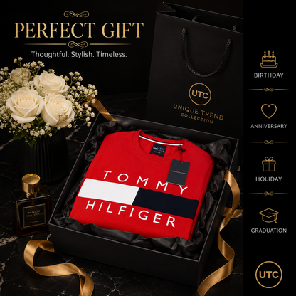 ❤️🤍💙 Tommy Hilfiger Men's Premium Logo T-Shirt | Classic Red Crew Neck