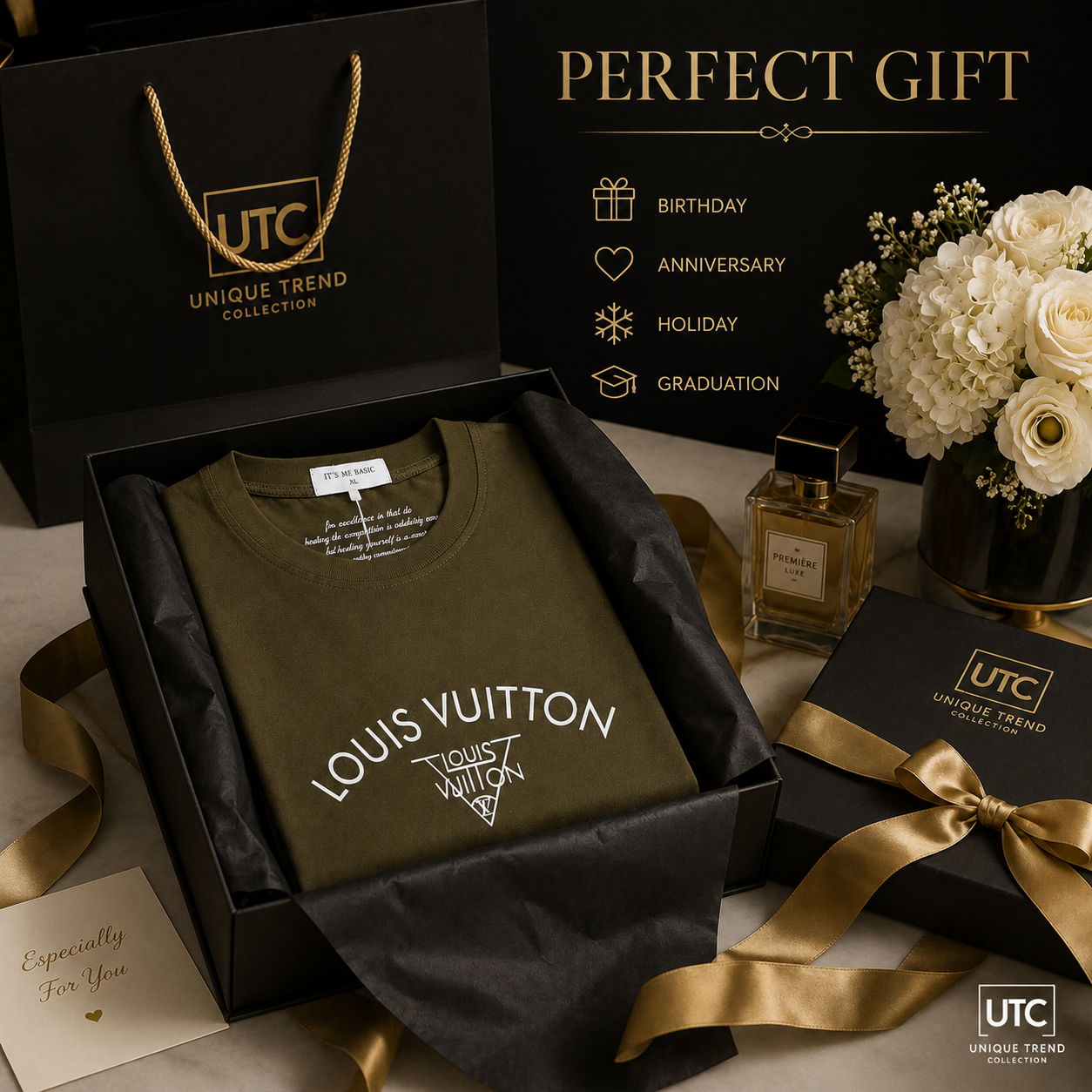 Louis Vuitton Women's Premium Olive Green Logo Cotton T-Shirt | Luxury Short Sleeve Crew Neck Casual Tee