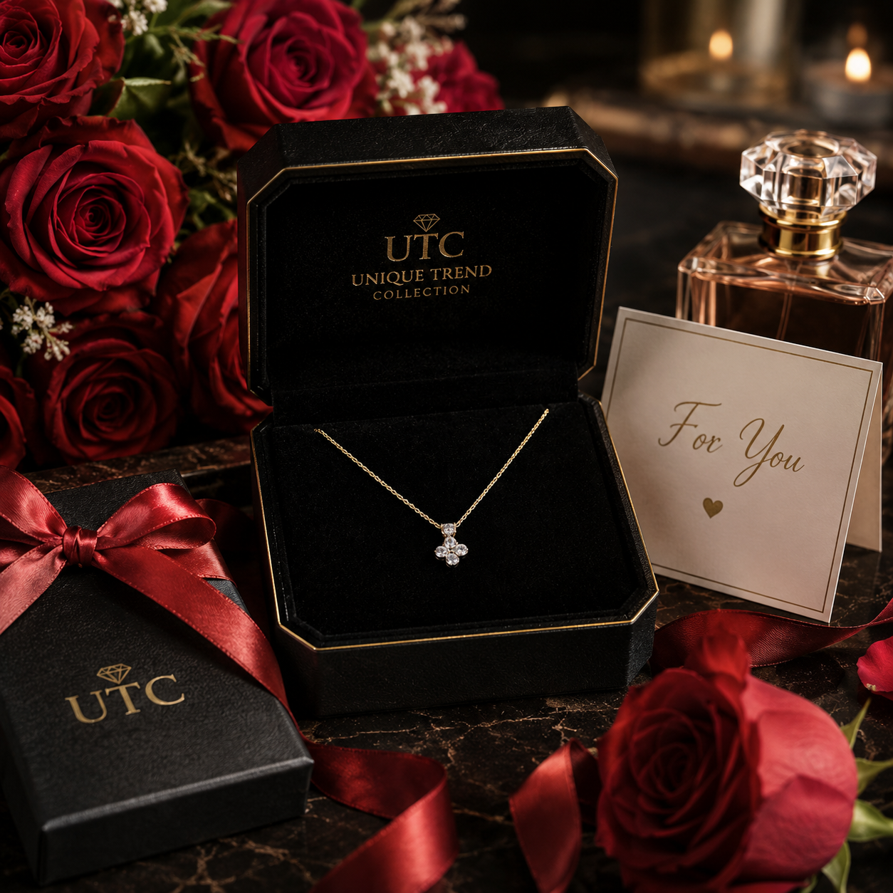 ✨ UTC Luxury Crystal Clover Necklace for Women | Elegant Gold-Tone Pendant | Adjustable Chain | Perfect Gift 💎