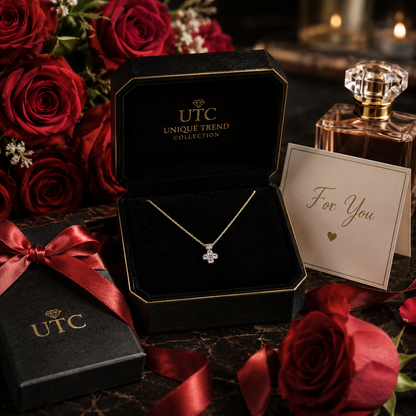 ✨ UTC Luxury Crystal Clover Necklace for Women | Elegant Gold-Tone Pendant | Adjustable Chain | Perfect Gift 💎