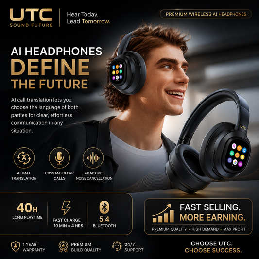 🎧 X1 Pro V6.0 AI Translator Headset  Wireless ANC Over-Ear | Premium Metal & Leather Design