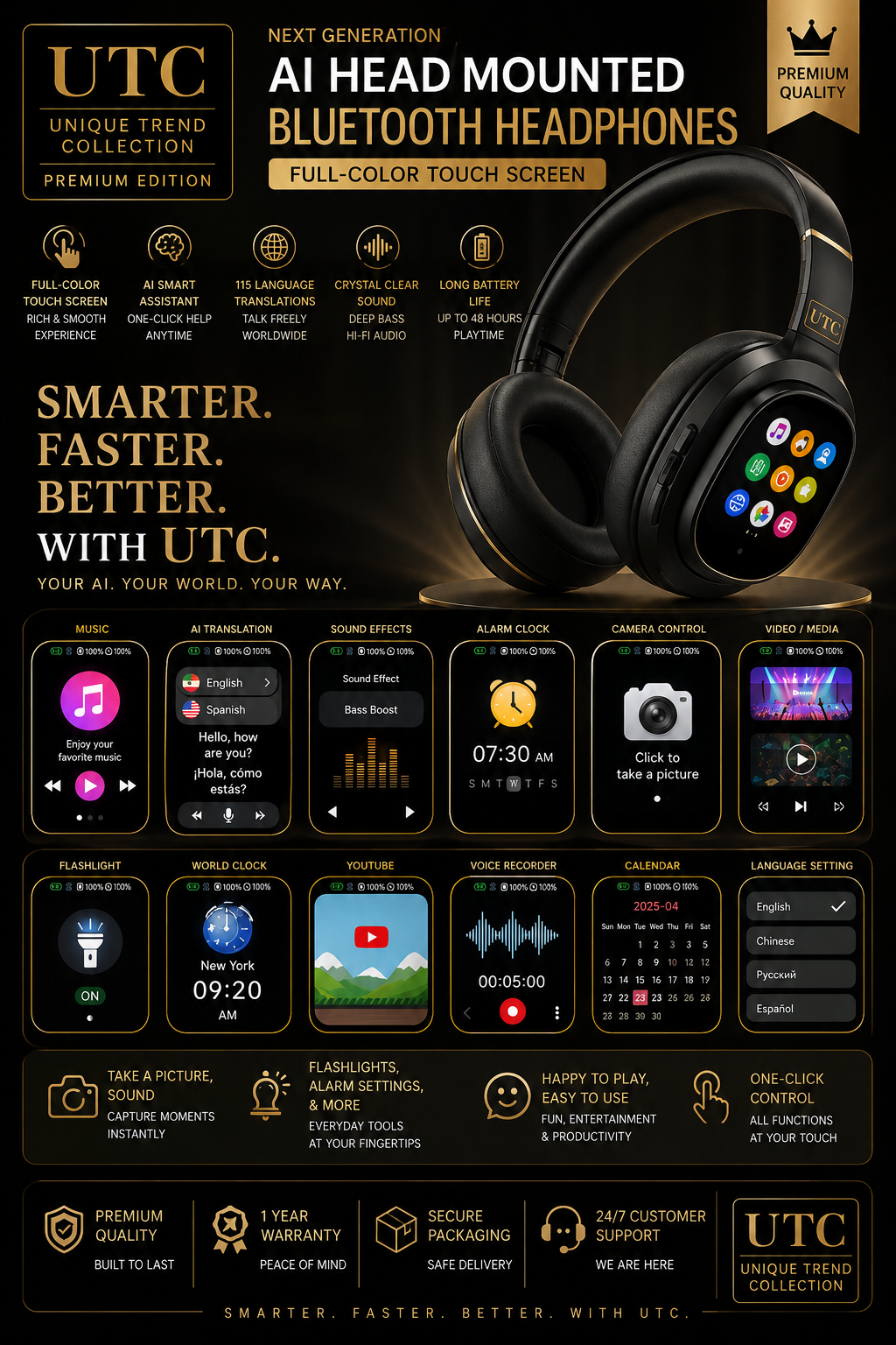 🎧 X1 Pro V6.0 AI Translator Headset  Wireless ANC Over-Ear | Premium Metal & Leather Design