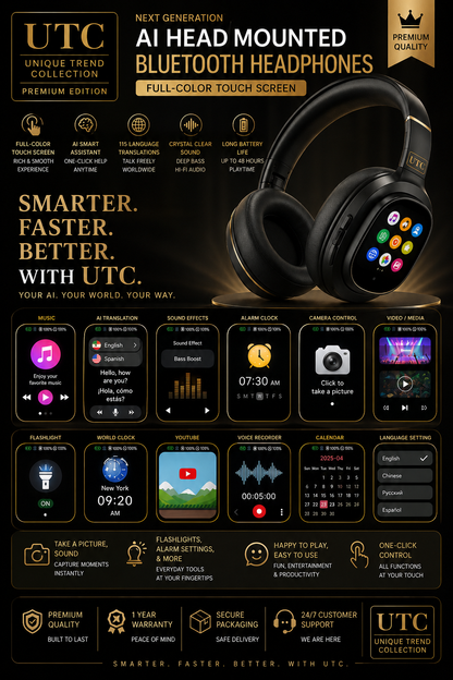 🎧 X1 Pro V6.0 AI Translator Headset  Wireless ANC Over-Ear | Premium Metal & Leather Design