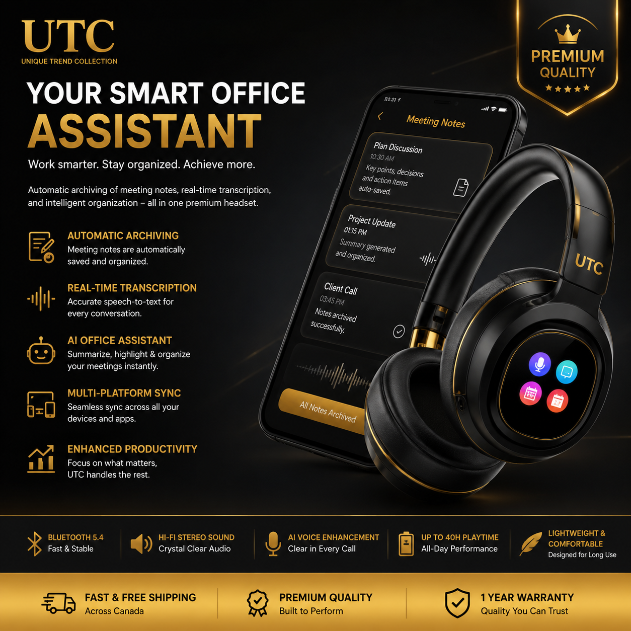 🎧 X1 Pro V6.0 AI Translator Headset  Wireless ANC Over-Ear | Premium Metal & Leather Design