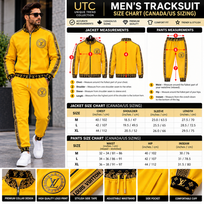 Louis Vuitton Logo Yellow & Black 2-Piece Tracksuit | Zip Jacket & Joggers