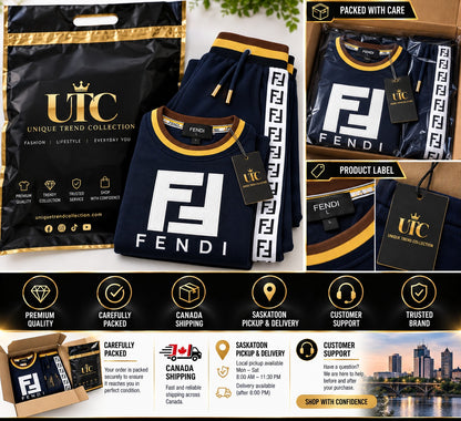 ✨ Fendi Men's Navy Blue FF Logo Tracksuit – 2-Piece Set