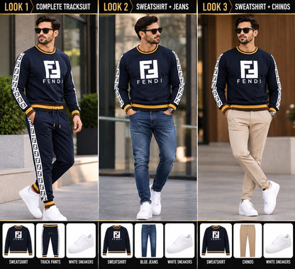 ✨ Fendi Men's Navy Blue FF Logo Tracksuit – 2-Piece Set