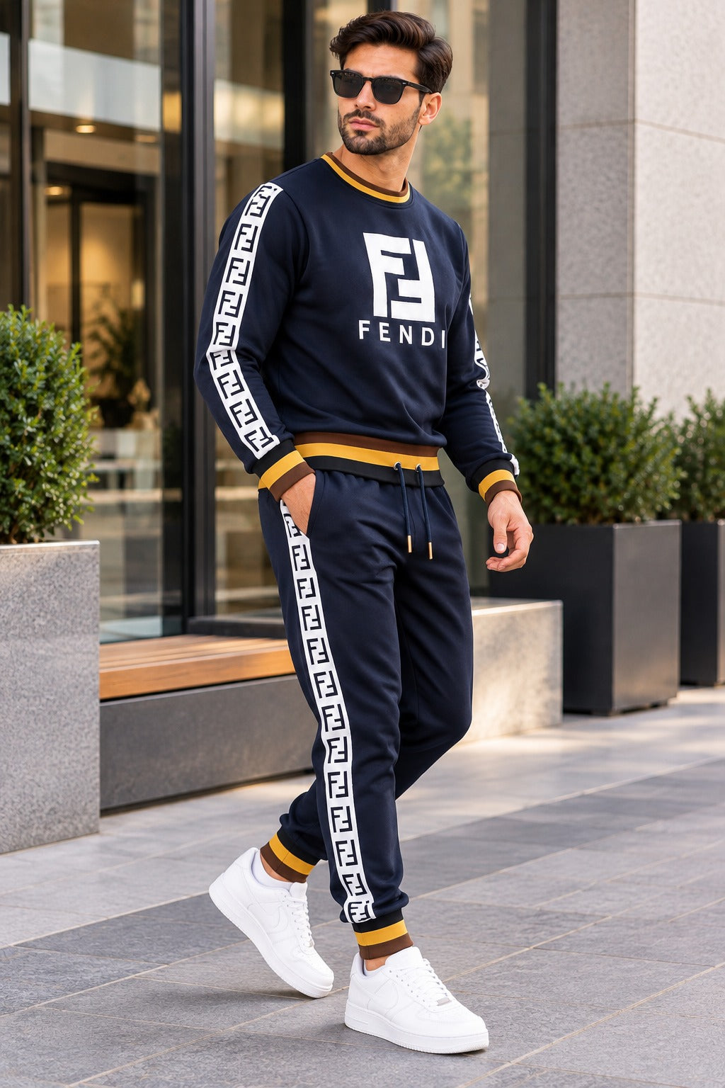✨ Fendi Men's Navy Blue FF Logo Tracksuit – 2-Piece Set