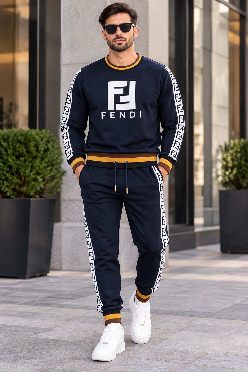✨ Fendi Men's Navy Blue FF Logo Tracksuit – 2-Piece Set