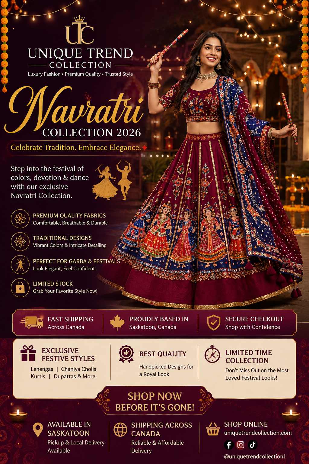 Women’s Red & White Navratri Lehenga Choli Set with Red Dupatta – 3 Piece
