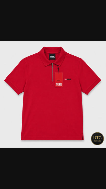 🔥 Diesel Men's Premium Red Quarter-Zip Polo Shirt | Luxury Cotton Casual Golf Polo ❤️👔