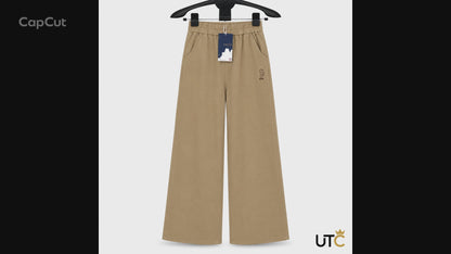LIMORE Women's Beige Wide-Leg Pants – High-Waist Elastic Casual Trousers