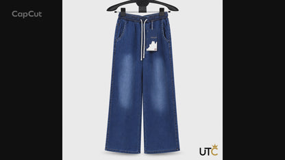 LIMORE Women’s Dark Blue Wide-Leg Jeans | Drawstring Elastic Waist