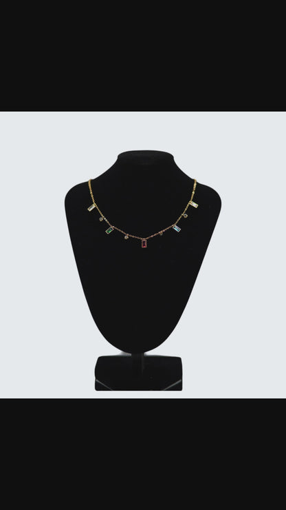 ✨ Luxury Multicolor Crystal Charm Necklace – Gold Plated Dainty Pendant Necklace for Women ✨