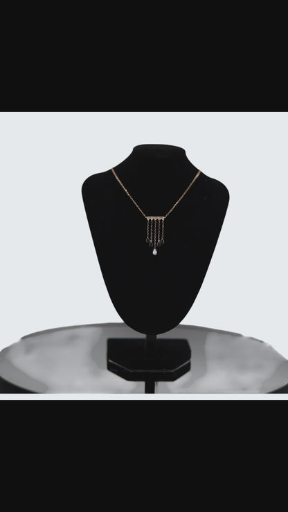 ✨ Rose Gold Moonstone Tassel Necklace – Elegant Crystal Pendant Jewelry for Women