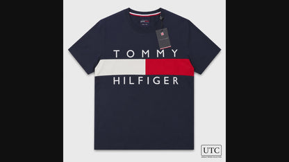 💙 Tommy Hilfiger Men's Flag Logo T-Shirt | Navy Blue Premium Cotton Crew Neck