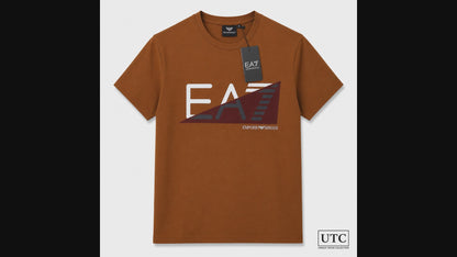 🤎 EA7 Emporio Armani Men's Premium Graphic Logo T-Shirt | Brown Cotton Crew Neck