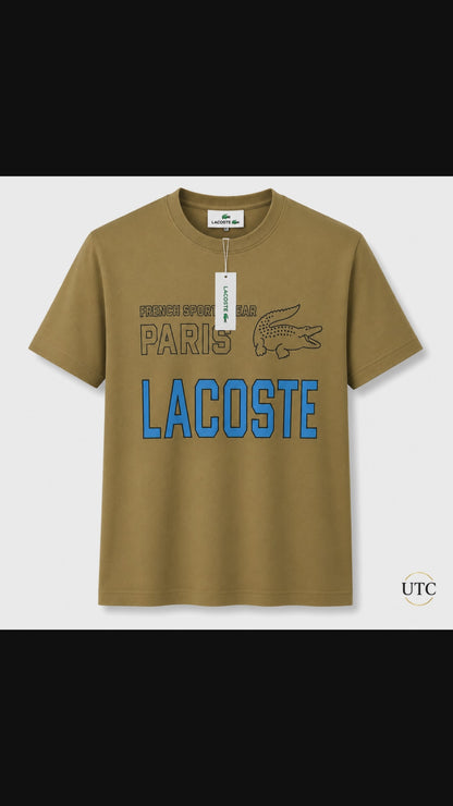 Lacoste Men's Premium Olive Green Graphic Cotton T-Shirt | Soft Crew Neck Casual Tee