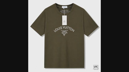 Louis Vuitton Women's Premium Olive Green Logo Cotton T-Shirt | Luxury Short Sleeve Crew Neck Casual Tee