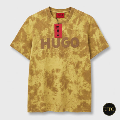👕 HUGO Men's Premium Tie-Dye Logo T-Shirt 💛🔥 | Soft Cotton Crew Neck | Modern Casual Wear