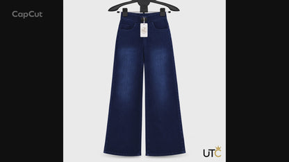 GREY RABBIT Women's Dark Blue Wide-Leg Jeans – High-Waist Stretch Denim Pants