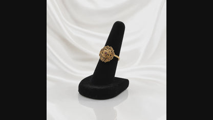 Traditional Indian Filigree Gold-Tone Floral Ring | Ruby Accent Statement Ring