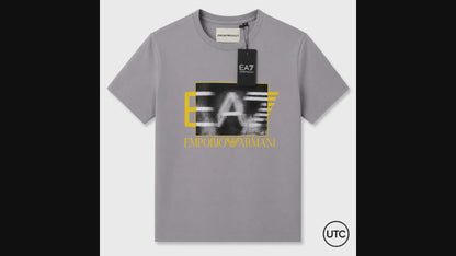 EA7 Emporio Armani Men's Premium Graphic T-Shirt | Grey Crew Neck Cotton Tee