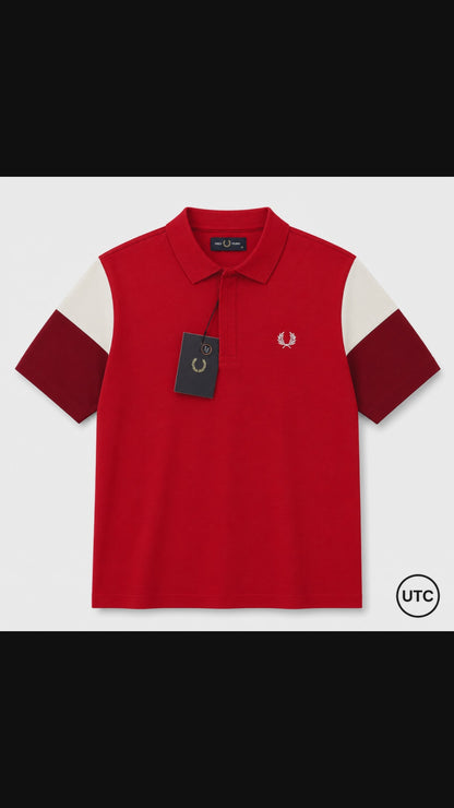 Premium Men's Color Block Polo Shirt | Soft Cotton Blend | Modern Casual Golf Shirt | Red