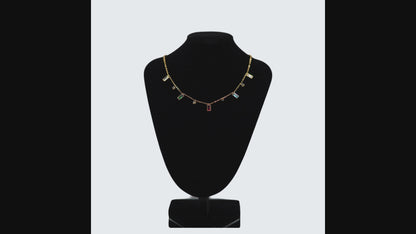 ✨ Luxury Multicolor Crystal Charm Necklace – Gold Plated Dainty Pendant Necklace for Women ✨