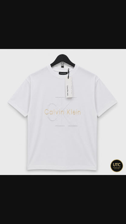 🤍 Calvin Klein Men's Premium Embossed Logo T-Shirt | White Cotton Crew Neck