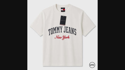 🤍 Tommy Hilfiger Men's Tommy Jeans New York T-Shirt | White Premium Cotton Crew Neck