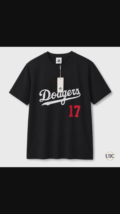 Adidas x Los Angeles Dodgers Men's Graphic T-Shirt #17 | Black Cotton Crew Neck