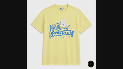 Lacoste Men's Yellow Graphic T-Shirt | Premium Cotton Crew Neck Short Sleeve Tee