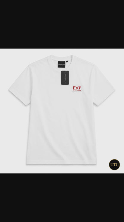 EA7 Emporio Armani Men's Logo T-Shirt – White | Premium Cotton Crew Neck | Designer Tee