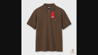 Premium Men's Coffee Brown Quarter-Zip Polo Shirt | Soft Cotton Blend Casual Polo