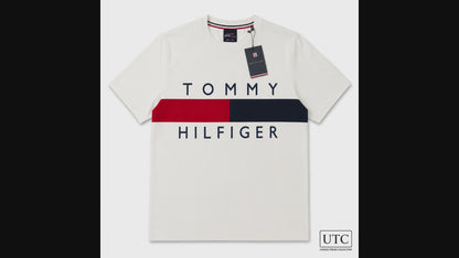 🤍 Tommy Hilfiger Men's Flag Logo T-Shirt | White Premium Cotton Crew Neck