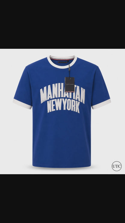 🔵✨ Premium Men's Royal Blue Crew Neck T-Shirt | Manhattan Graphic | Soft Cotton Blend ✨