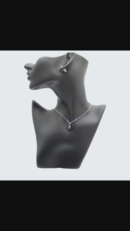💚 Elegant Green Crystal Circle Pendant Necklace for Women | Premium Silver-Tone Jewelry