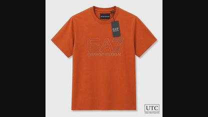 🧡 EA7 Emporio Armani Men's Premium Logo T-Shirt | Orange Cotton Crew Neck