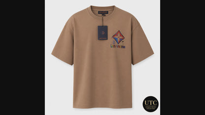 Louis Vuitton Men's Premium Cotton Short Sleeve T-Shirt | Luxury Casual Crew Neck | Camel Brown